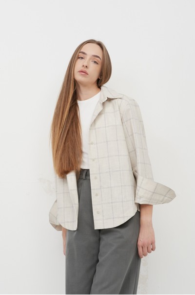 Сорочка картата льон-бавовна (Р 143/7)